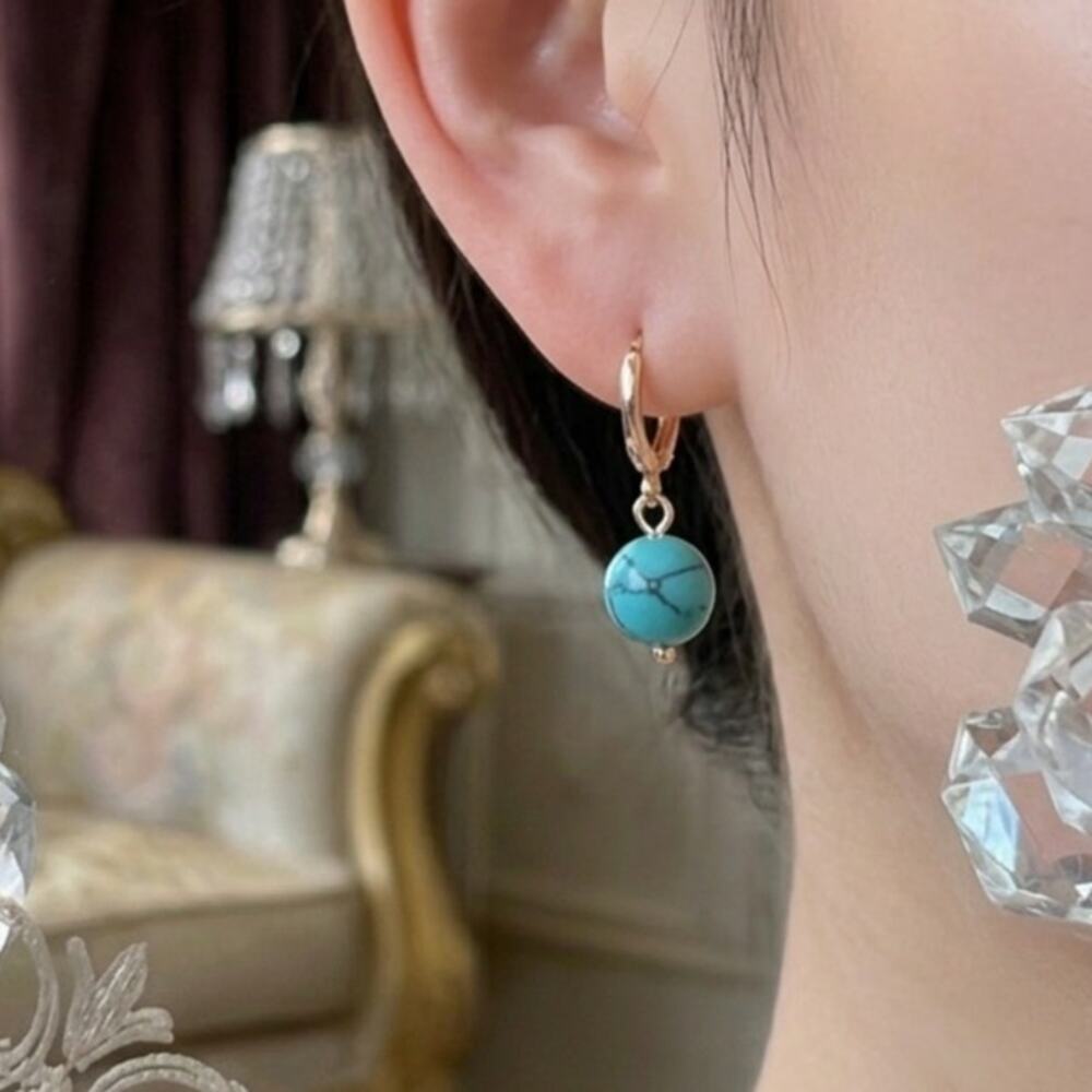 High-end Colored Turquoise Hoop Earrings drop 0.39 inches